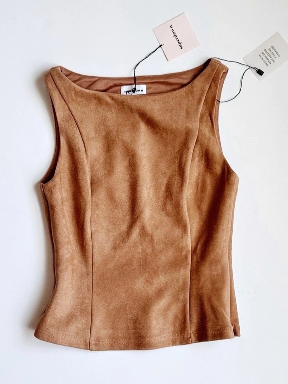 Superdown Aviva Sleeveless Faux Suede Top in Brown Small NWT
